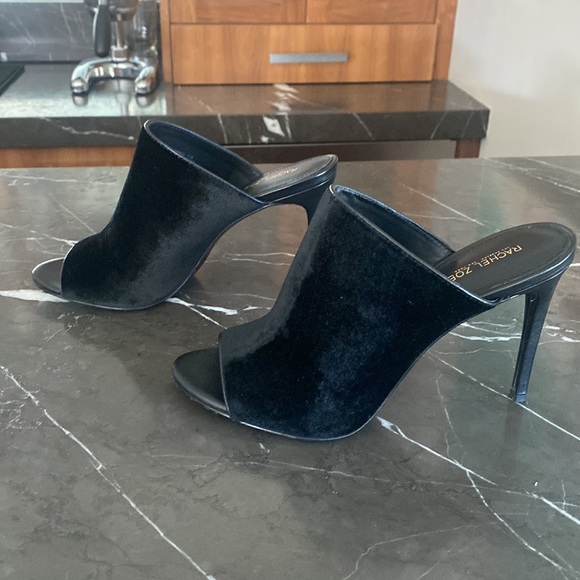 Rachel Zoe Shoes - Rachel Zoe Marlene Velvet Peep-Toe black Mule Heels, 8.5